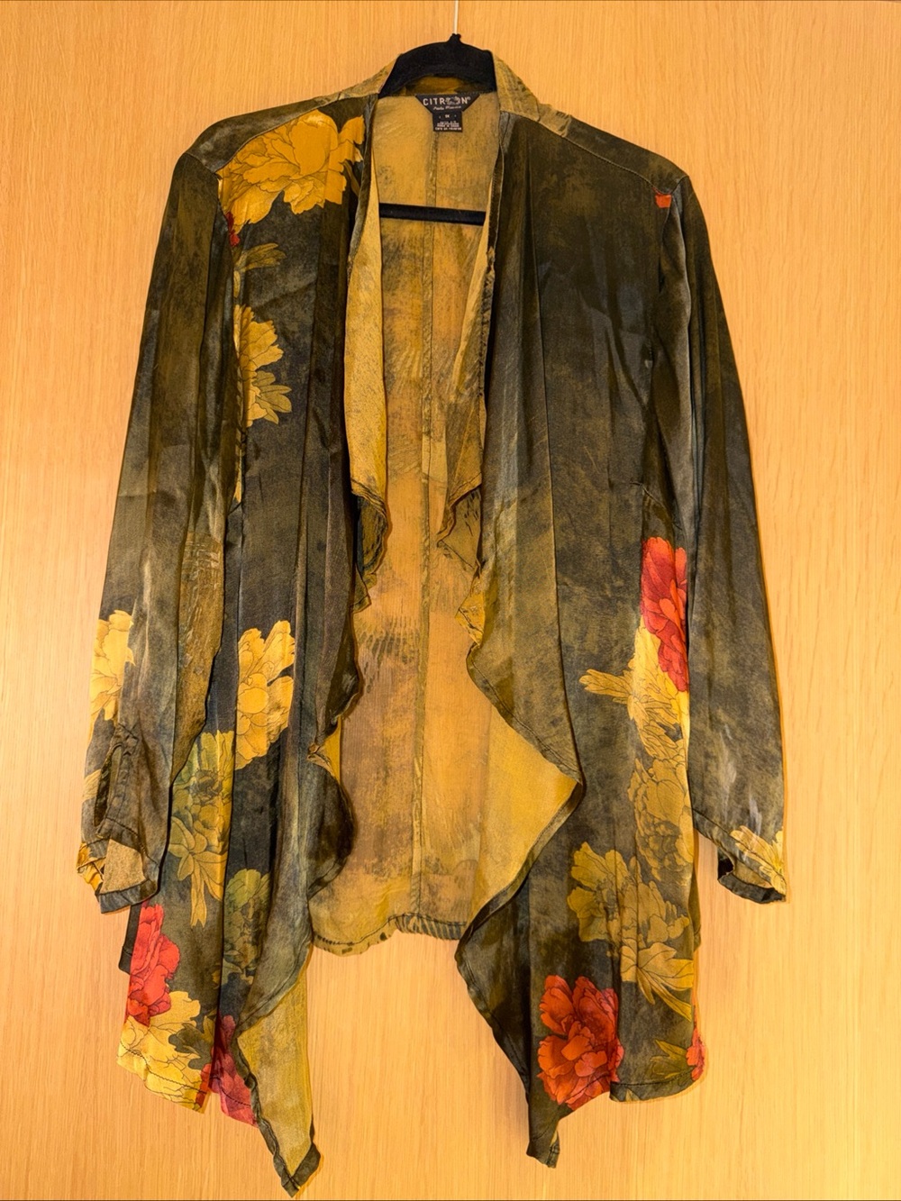 Citron Santa Monica Silk Burnout Kimono Cover Up Boho Art to Wear Women’s 1X